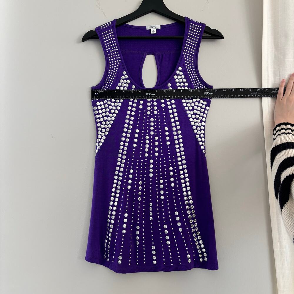 Y2K Caché Silver Studded Tank Top Purple with Keyhole Back - Picture 5 of 5